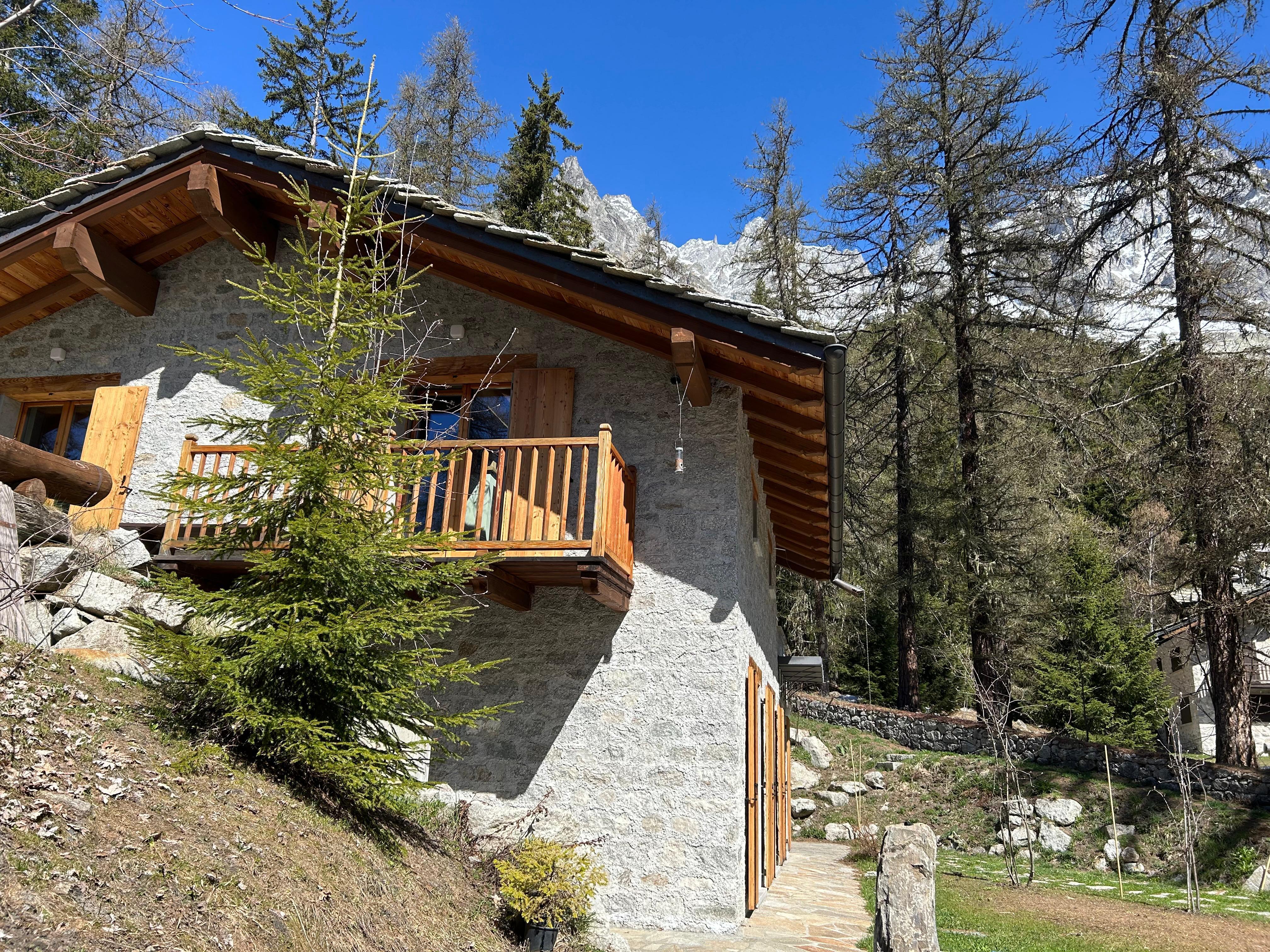 Chalet with mountain backdrop
